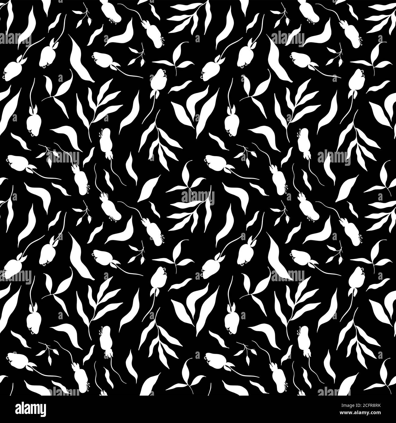 Seamless Botanical pattern black and white flowers. black and white
