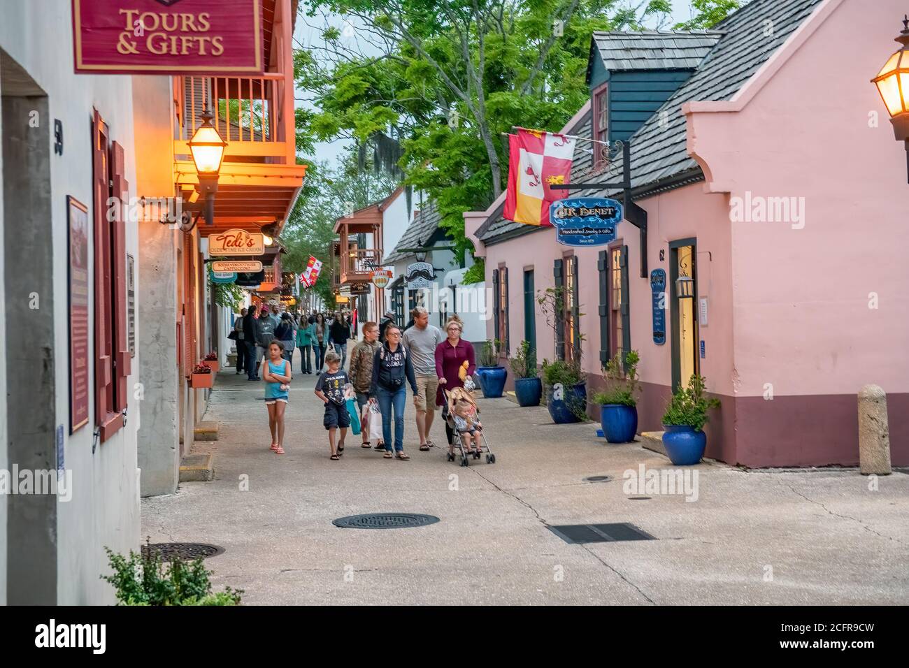ST AUGUSTINE, FL - APRIL 8, 2018: City streets at sunset in spring season. Stock Photo