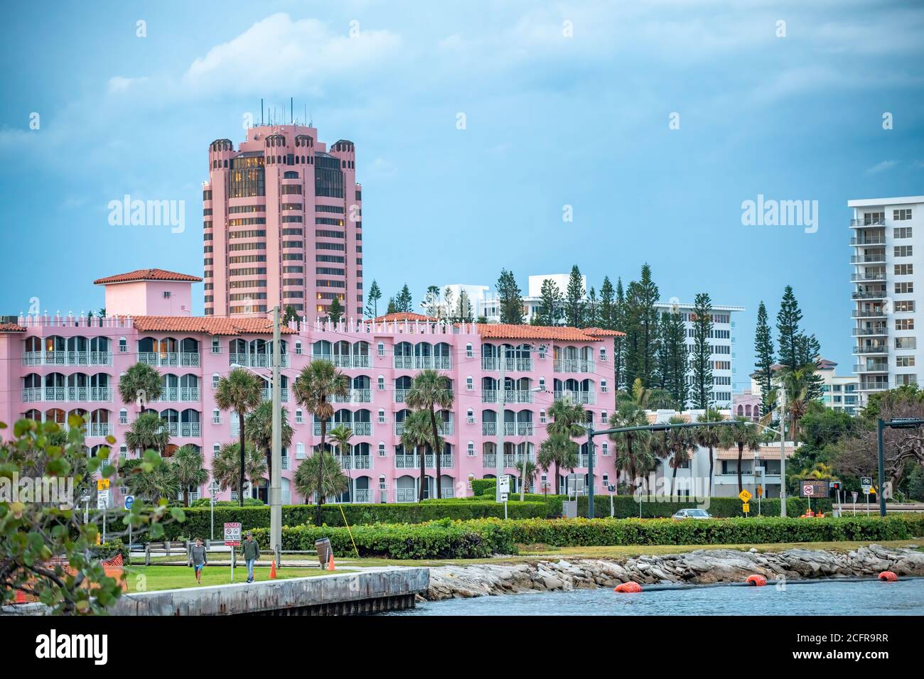 Boca Raton buildings along the river from South Inlet Park at sunset, Florida - USA Stock Photo
