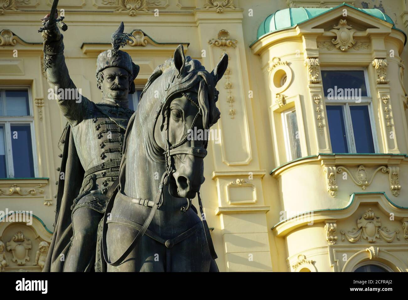 Croatia: Zagreb. Equestrian statue representing Josip Jelacic, Croatian lieutenant field marshal and politician, on the eponymous square Stock Photo
