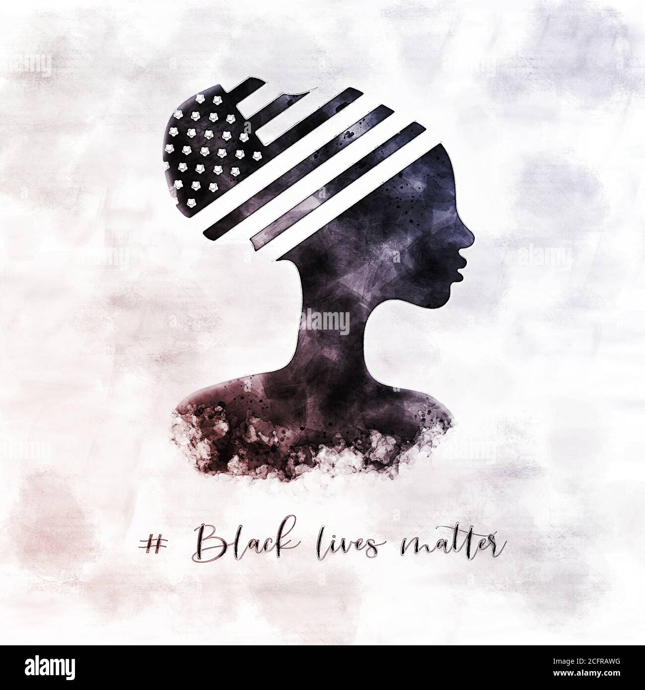 American National Holiday. Silhouette of black woman. US flag. Every life matters. Black lives matter. Stock Photo