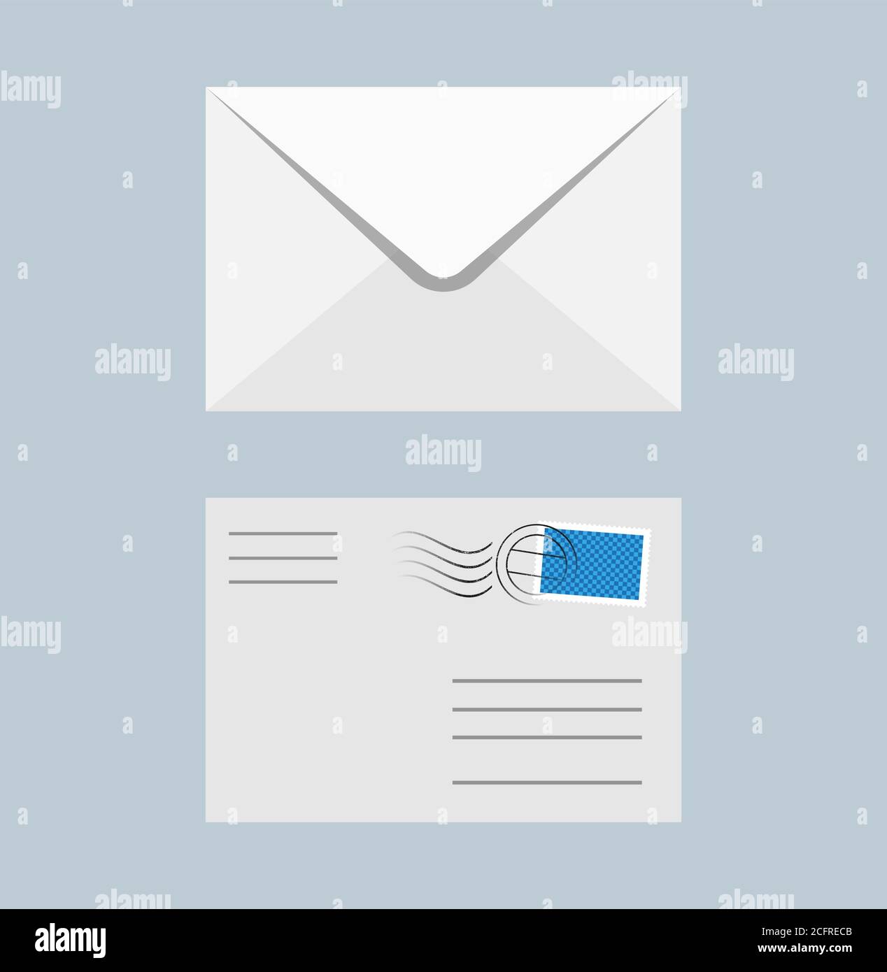 front and backside of envelope with postmarked stamp vector illustration Stock Vector