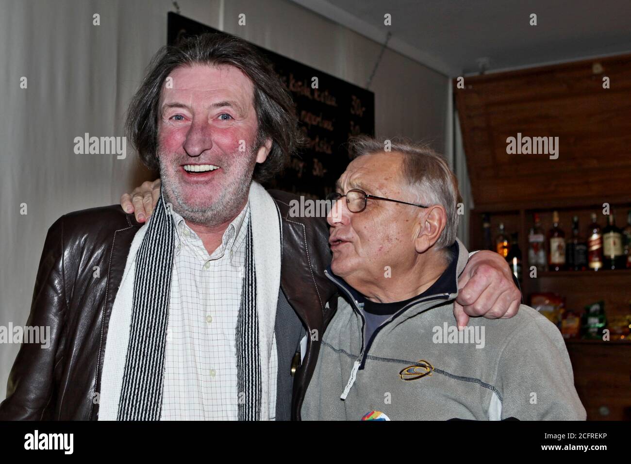 ***March 6, 2013 FILE PHOTO of actor Boleslav Polivka, left, and director Jiri Menzel.*** Czech Oscar-winning film director Jiri Menzel died on Saturd Stock Photo
