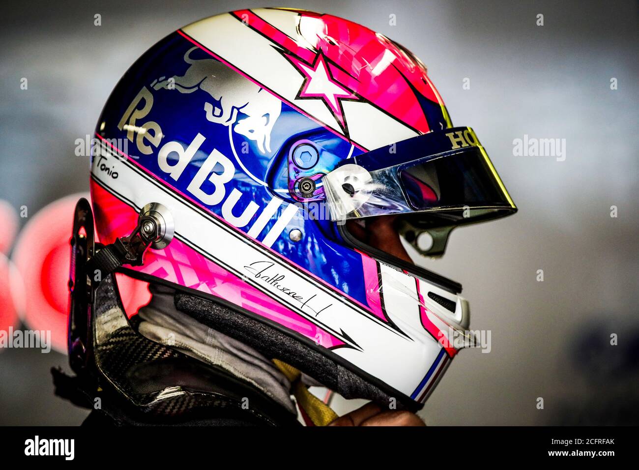 GASLY Pierre (fra), Scuderia Toro Rosso Honda STR14, wearing a special  helmet in memory of Anthoine Hubert, during 2019 Formula 1 FIA world  championship, Italy Grand Prix, at Monza from september 5