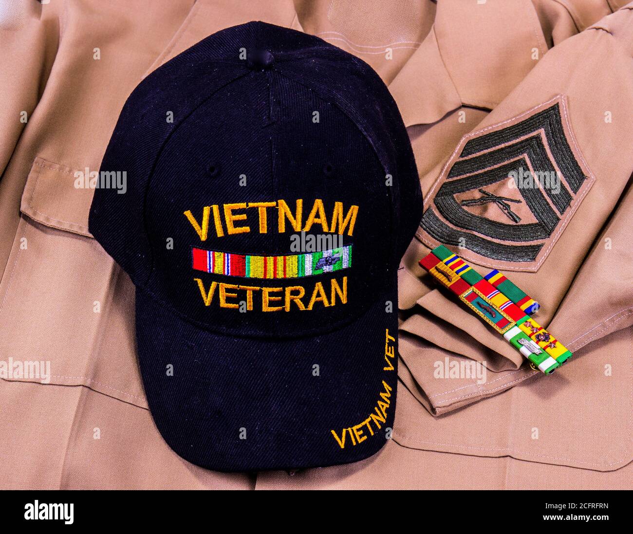 Vietnam Veteran Hat & Service Ribbons On Gunnery Sergeant Uniform Stock Photo