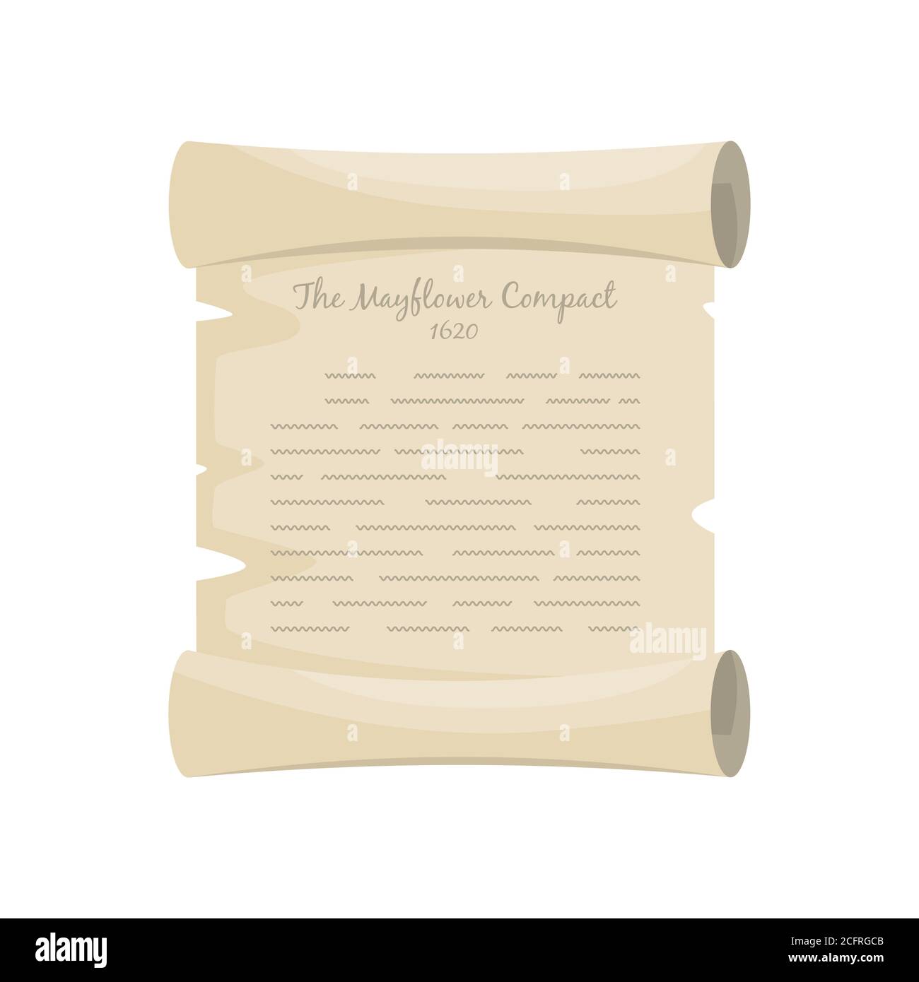 The Mayflower Compact 1620 old pergament. Cartoon vector illustration for Thanksgiving holiday. Stock Vector