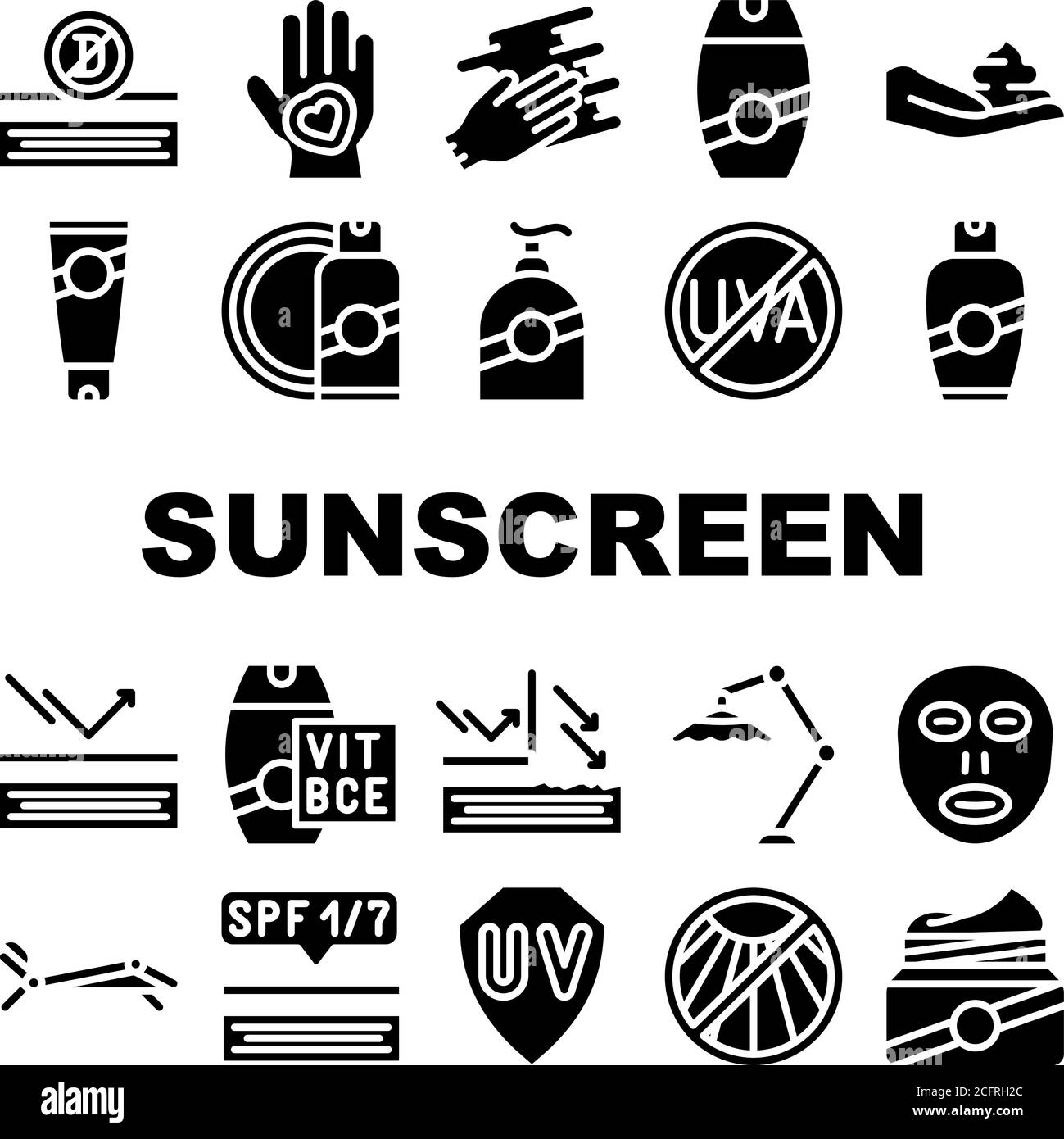 Sunscreen Protection Collection Icons Set isolated illustration Stock ...