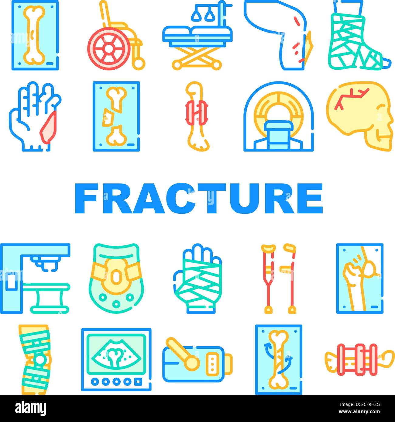 Fracture Accident Collection Icons Set isolated illustration Stock ...