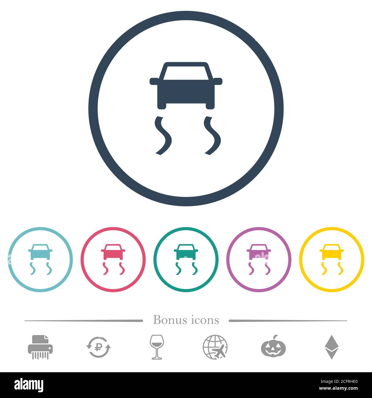 Slippery road dashboard indicator flat color icons in round outlines. 6