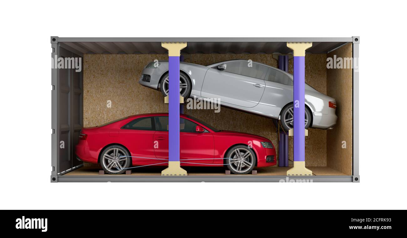 delivery of cars from auctions Cars loaded into a shipping container 3d