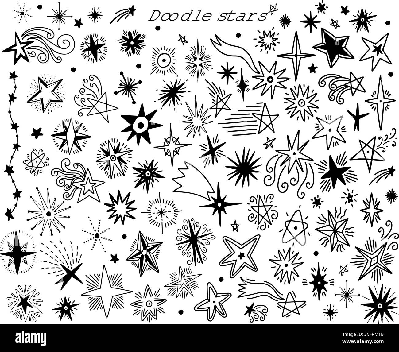 Vector set sketch hand drawn with star. Doodle style in white isolated ...