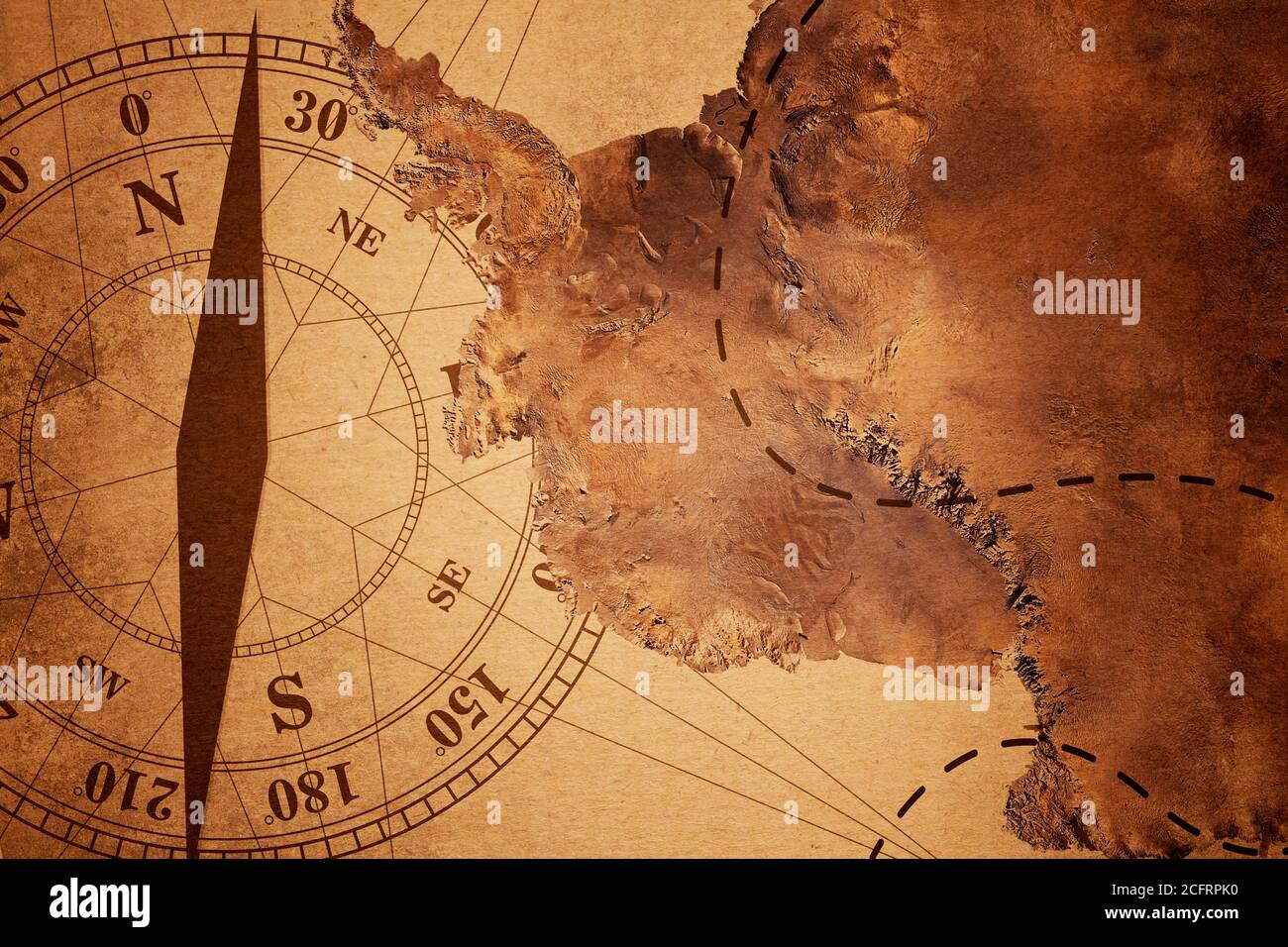 Vintage Travel old Map and Compass Over color Background , Elements of