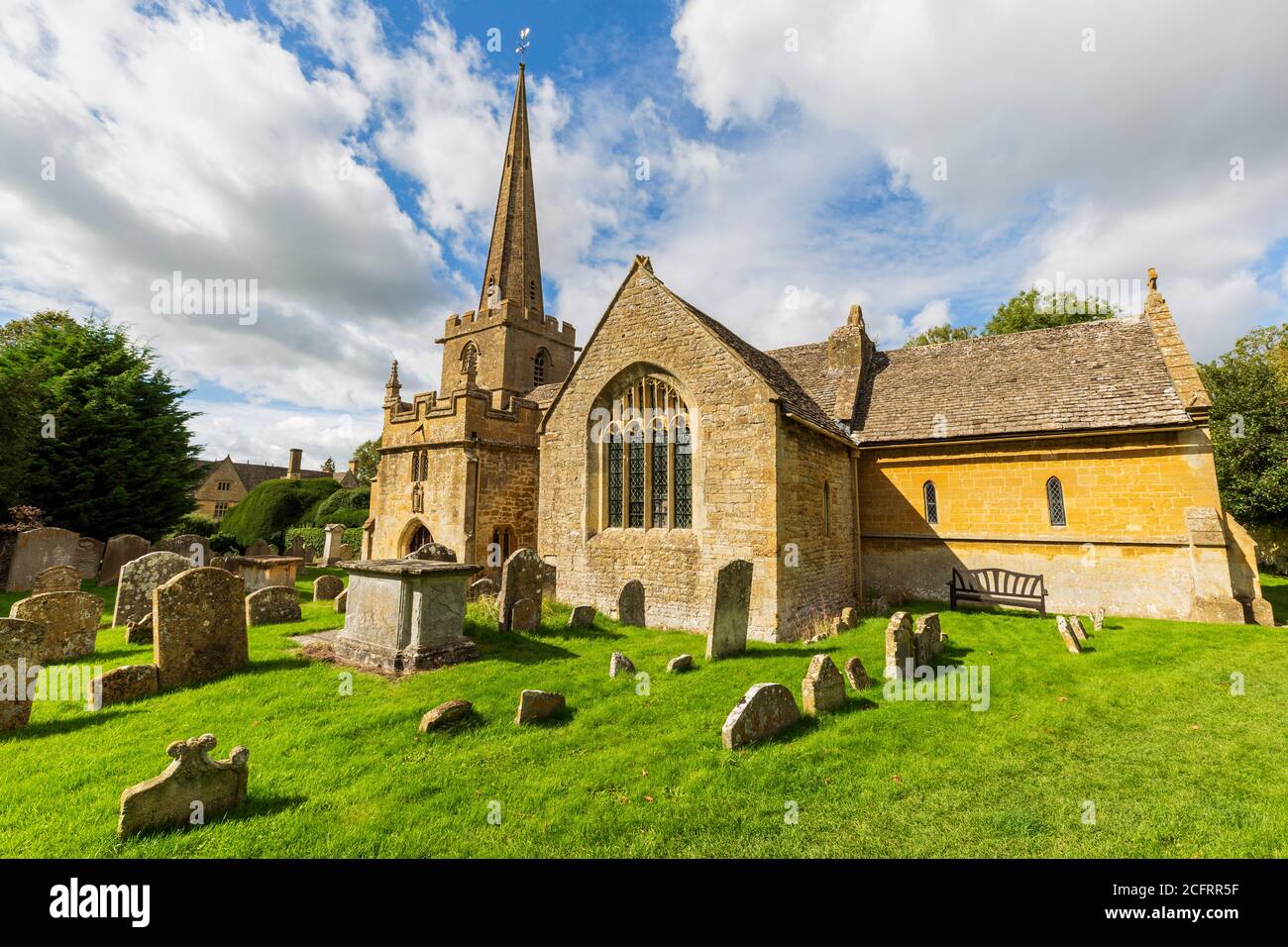 The church of St Michael and All Angels in the Cotswold village of Stanton, Gloucestershire, England Stock Photo