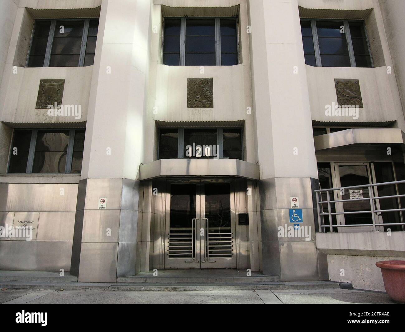 Los Angeles, California, USA - January 2005:  Archival view of the old Department of Transportation Caltrans state office building at 120 S Spring Street.  The building was torn down in 2006. Stock Photo
