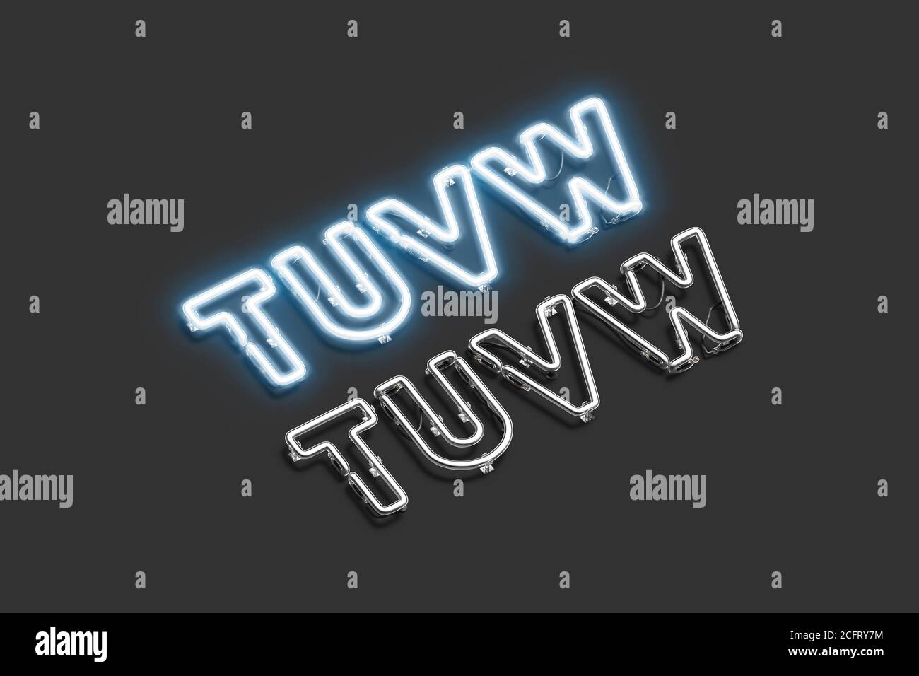 Decorative T U V W letters, neon font mockup Stock Photo