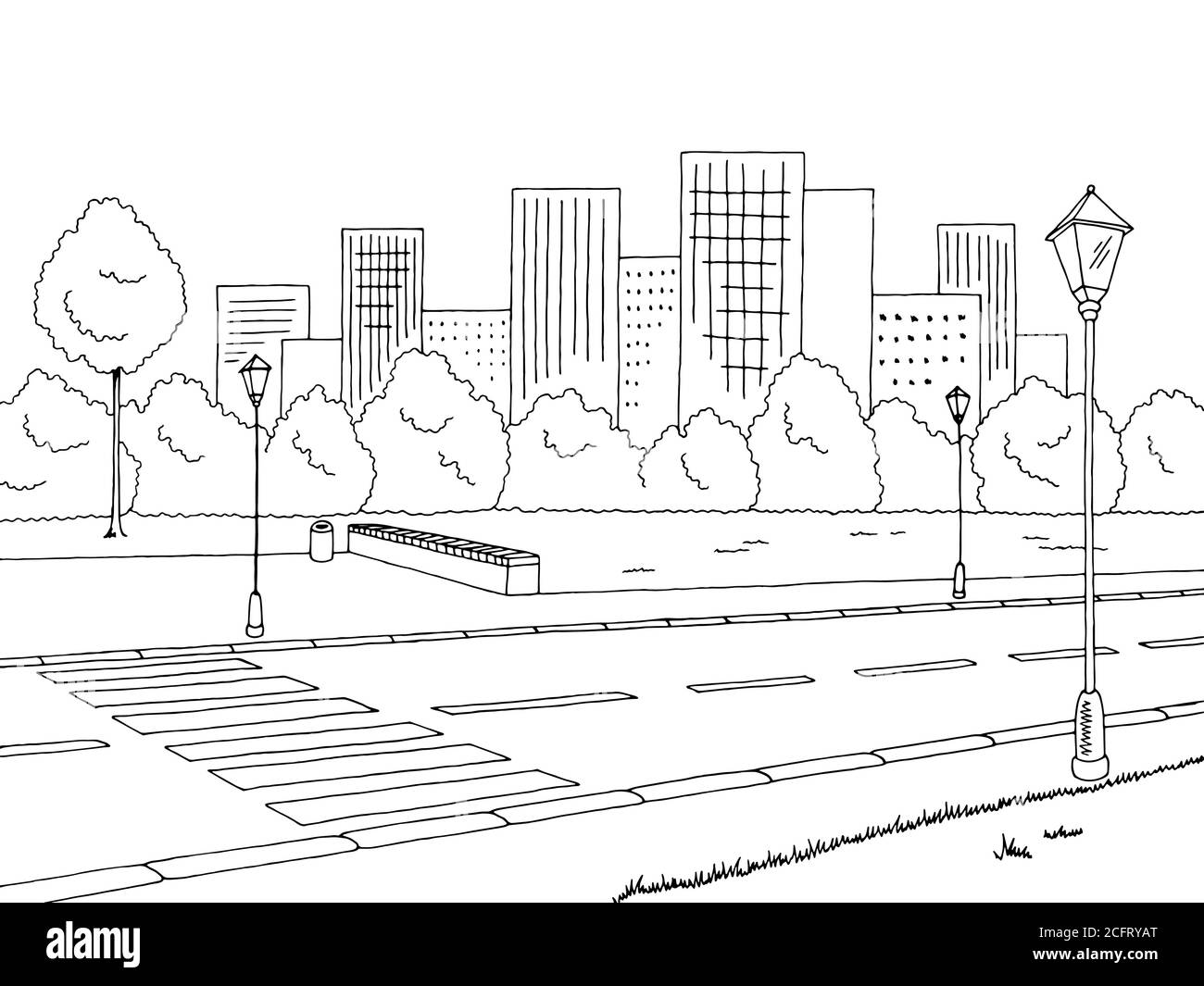 Street road graphic black white landscape sketch illustration vector Stock Vector