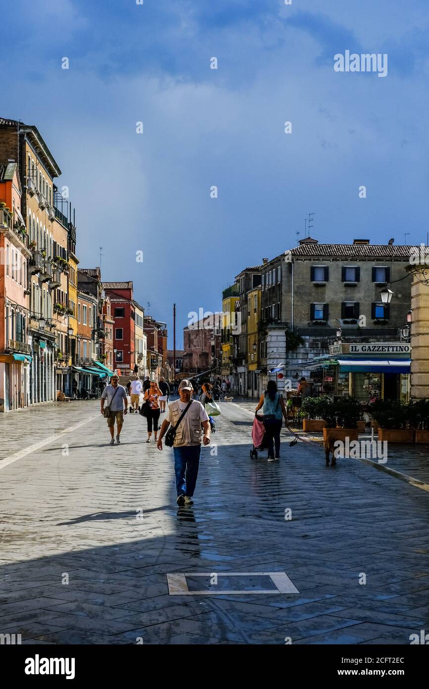 Atmosphere around Venice International Film Festival  on Monday 7 September 2020 at Giardini della Biennale, Venice. Via Giuseppe Garibaldi is an untyplically wide street. Picture by Julie Edwards. Stock Photo