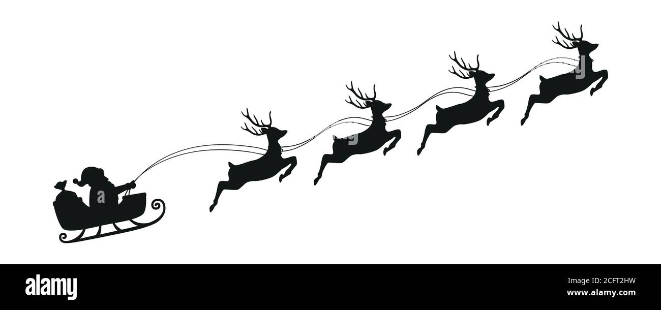 santa claus in a christmas sleigh with reindeer silhouette vector illustration EPS10 Stock Vector