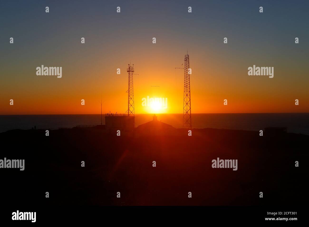 Flamborough Head Fog Signal Station at sunrise. Stock Photo