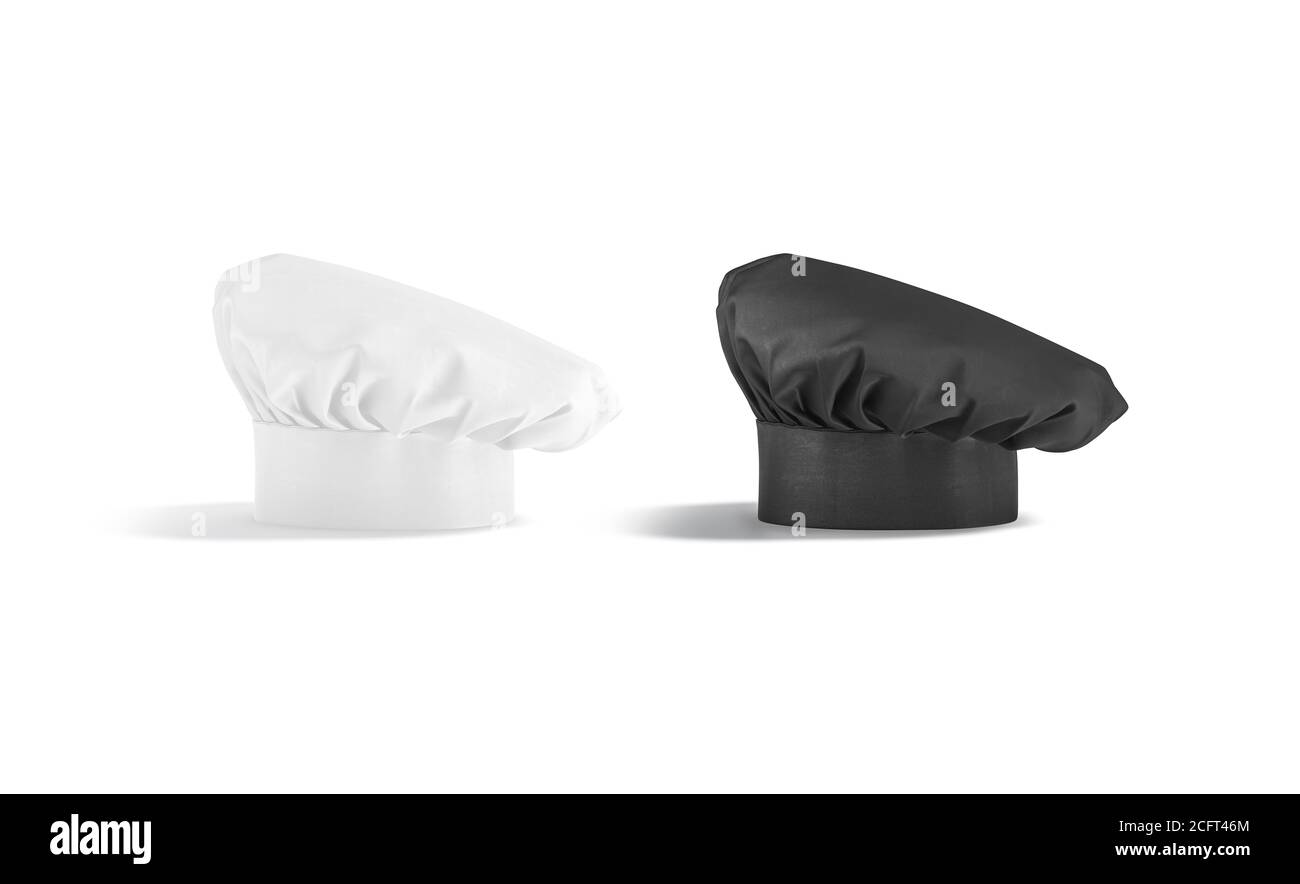 Blank black and white toque chef hat mockup stand, isolated Stock Photo