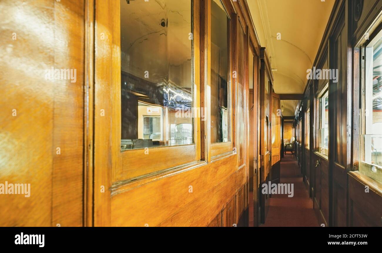 interior corridor of a railway sleeping car Stock Photo - Alamy