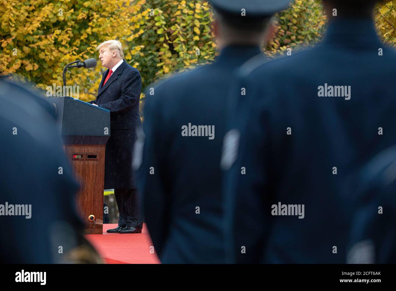 Suresnes American Cemetery President Donald J. Trump at the American Commemoration Ceremony at Suresnes American Cemetery Sunday, Nov. 11, 2018 Stock Photo
