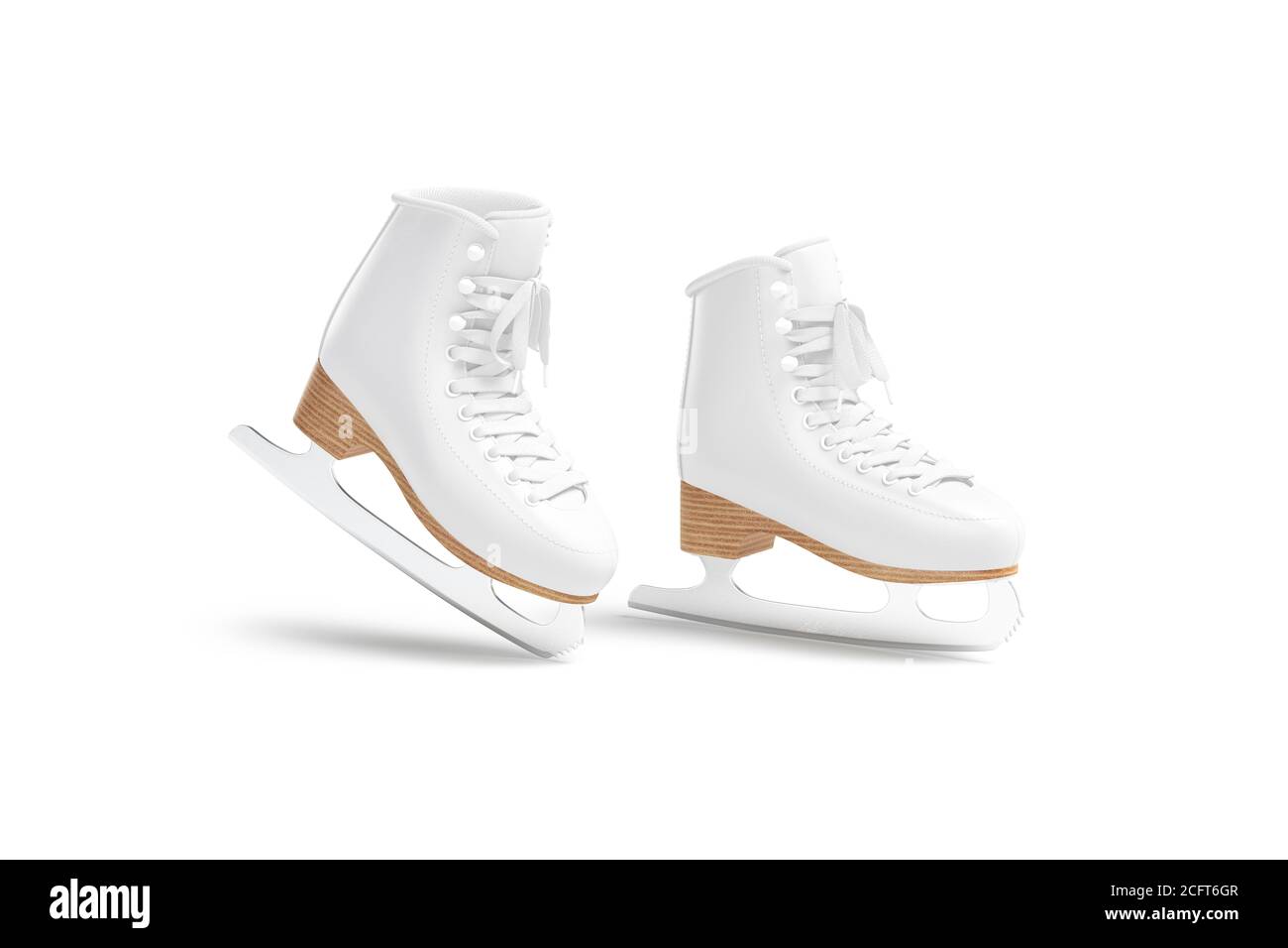 Blank white ice skates mockup on tiptoe, half-turned view Stock Photo ...