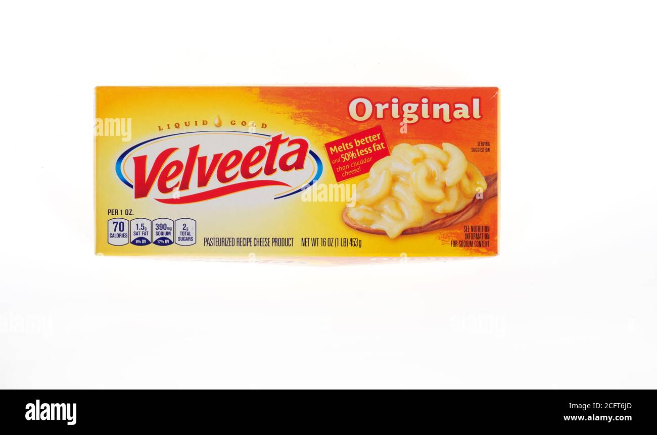 Box of Velveeta cheese, a pasteurized cheese product from Kraft Foods Stock Photo
