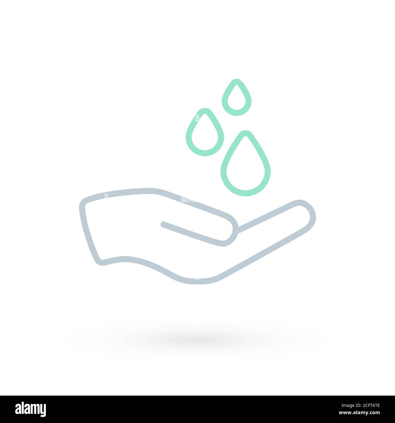 Hand washing icon. Hand with water symbol. Prevention against viruses, bacteria, flu, coronavirus. Concept of hygiene, cleanliness, disinfection. Stock Vector