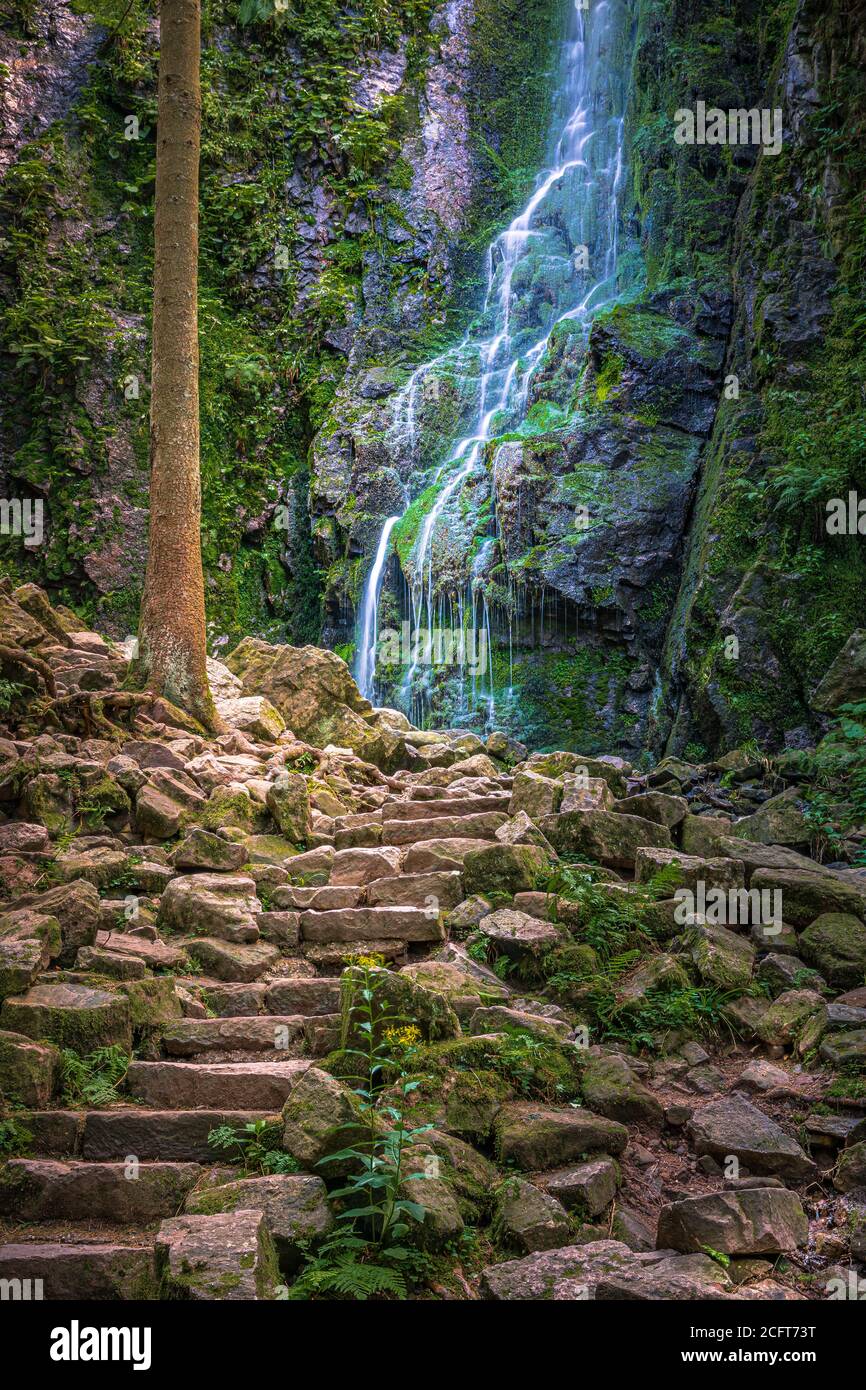 The Burgbach Waterfall (German: Burgbachwasserfall) in the vicinity of Bad Rippoldsau-Schapbach in the Black Forest has a drop of 15 metres and a tota Stock Photo