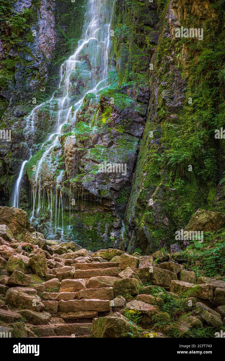 The Burgbach Waterfall (German: Burgbachwasserfall) in the vicinity of Bad Rippoldsau-Schapbach in the Black Forest has a drop of 15 metres and a tota Stock Photo