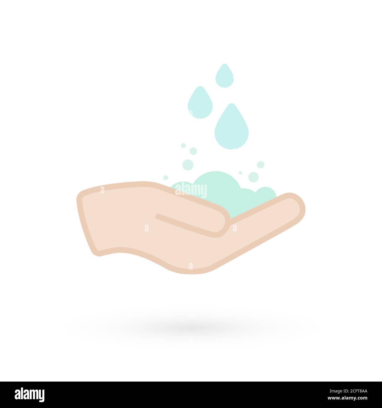 Hand washing icon. Hand with water and soap symbol. Prevention against viruses, bacteria, flu, coronavirus. Concept of hygiene, cleanliness, disinfect Stock Vector