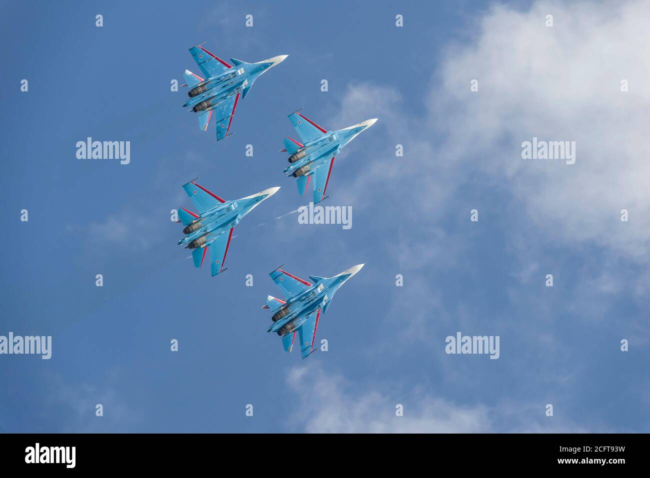 Moscow Russia Kubinka airfield August 30, 2020: Russian Knights aerobatics flight at the international forum Army . Stock Photo