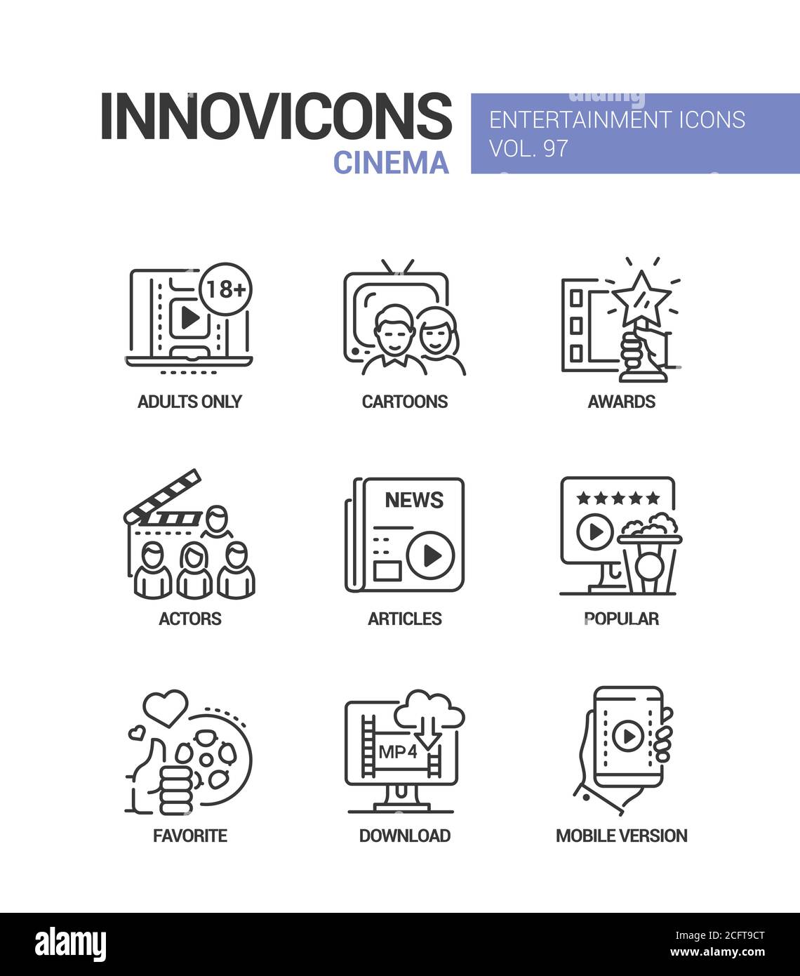 Cinema online service - vector line design style icons set Stock Vector ...