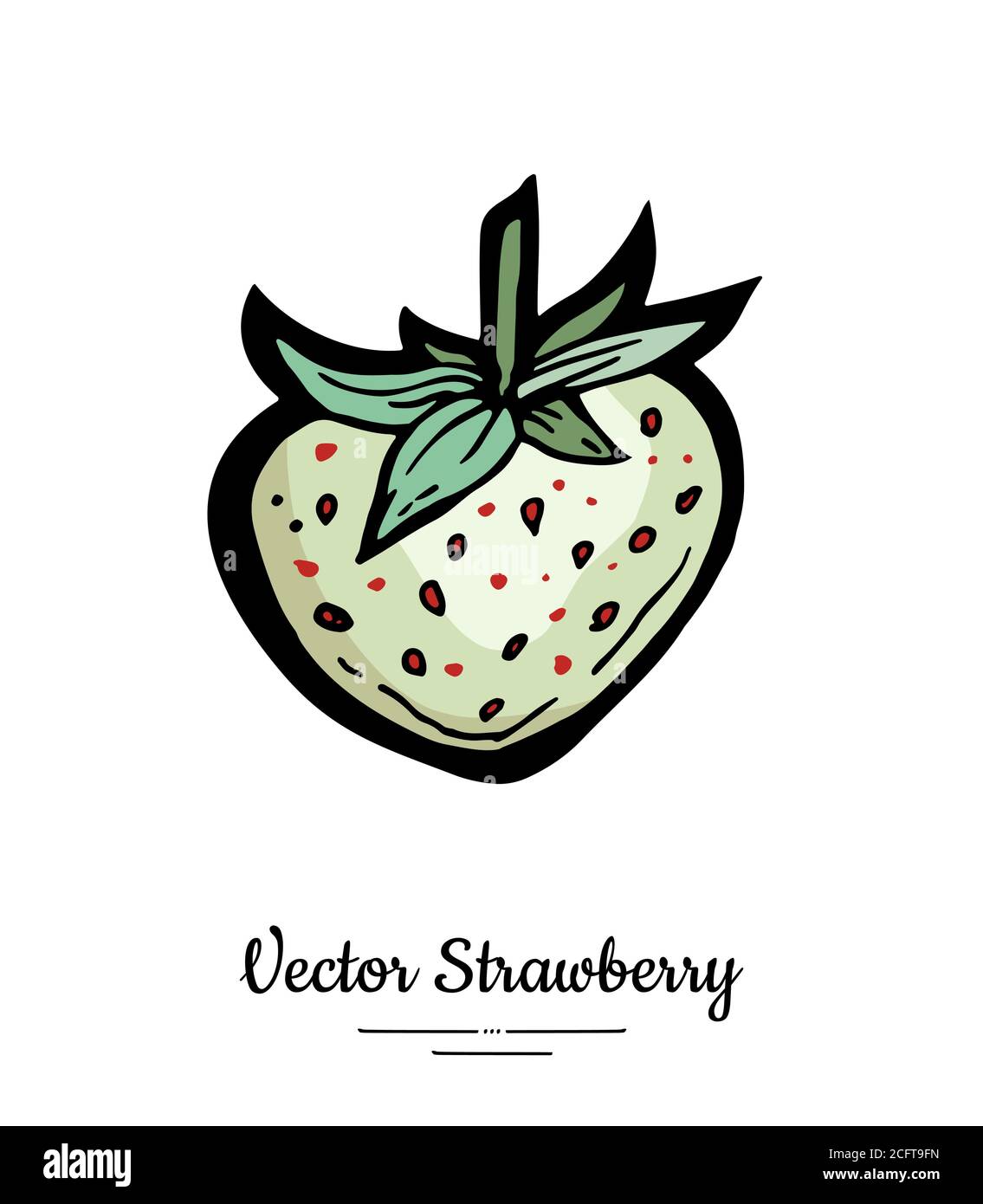 Strawberry vector isolated. White berry hand drawn illustration Trendy food vegetarian menu fruit icon. Whole strawberry Stock Vector