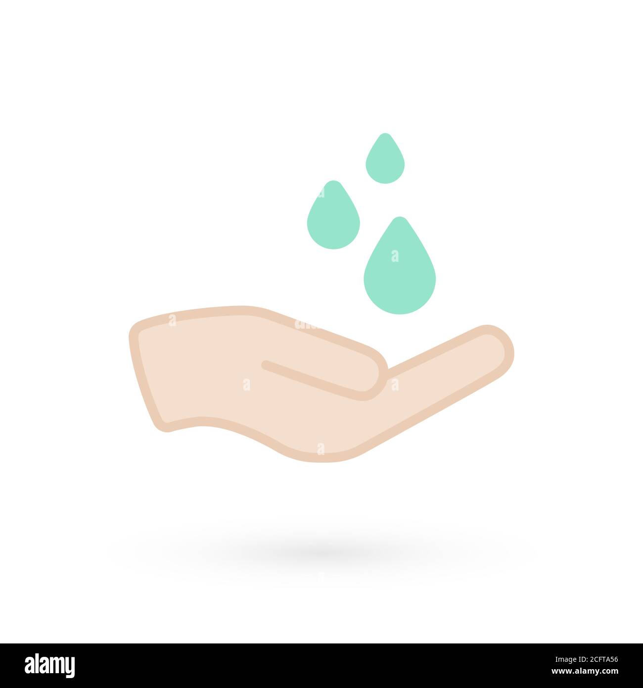 Hand washing icon. Hand with water symbol. Prevention against viruses, bacteria, flu, coronavirus. Concept of hygiene, cleanliness, disinfection. Stock Vector