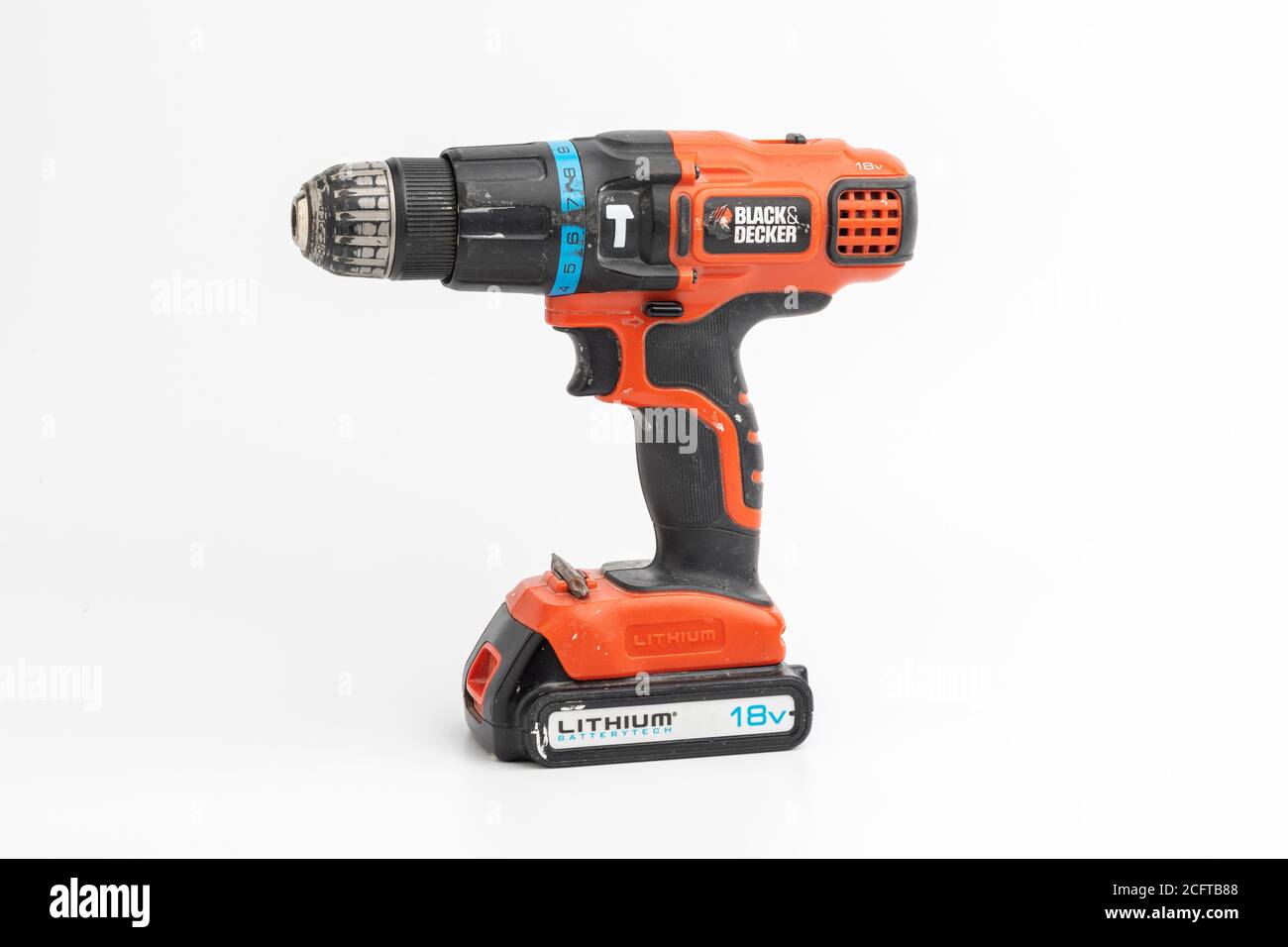 12 volt battery attached to a black and decker cordless drill Stock Photo -  Alamy