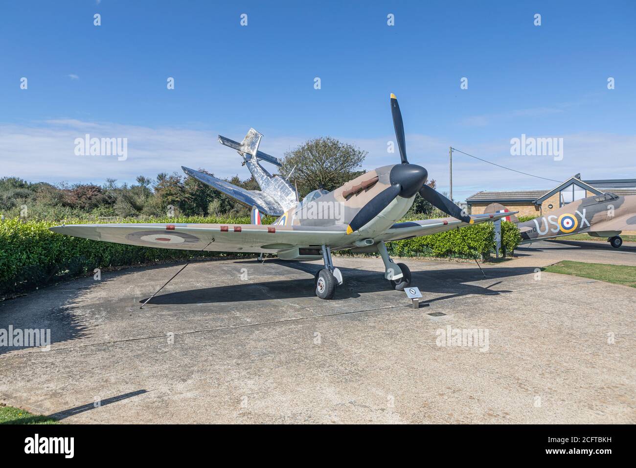 A Spitfire at the Battle of Britain Memorial, Capel-le Ferne, Kent. Stock Photo