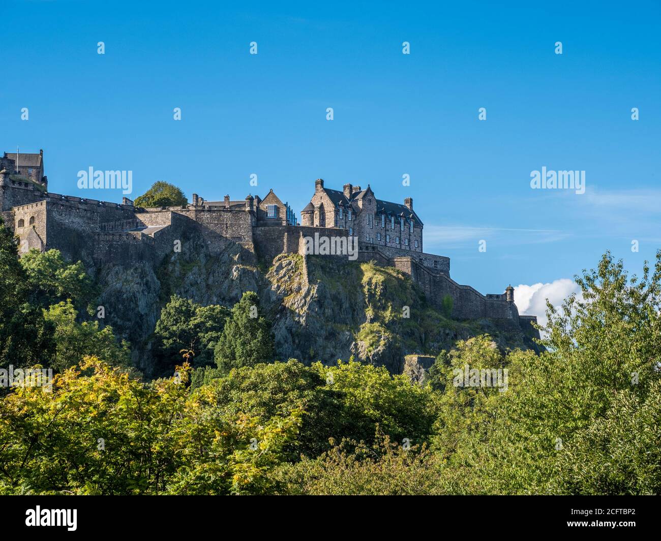 Sunrise, Edinburgh Castle, on Castle Rock, Edinburgh, Scotland, UK, GB. Stock Photo