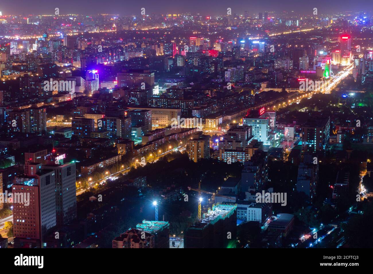 Beijing / China - August 25, 2014: Panoramic night view of Beijing cityscape, view from Central Television Tower observation platform Stock Photo