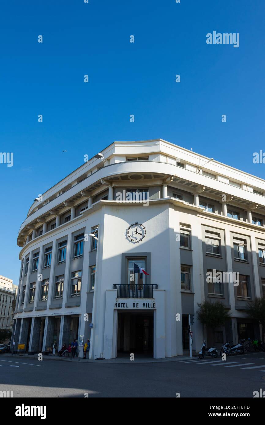 Main entrance of the art deco town hall of the city of Biarritz, France ...