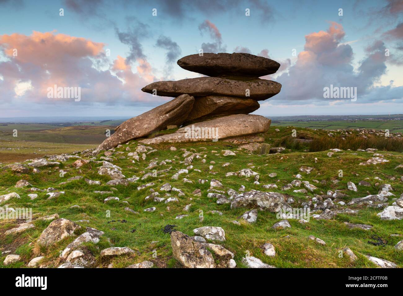 Showery Tor high on Bodmin Moor Stock Photo