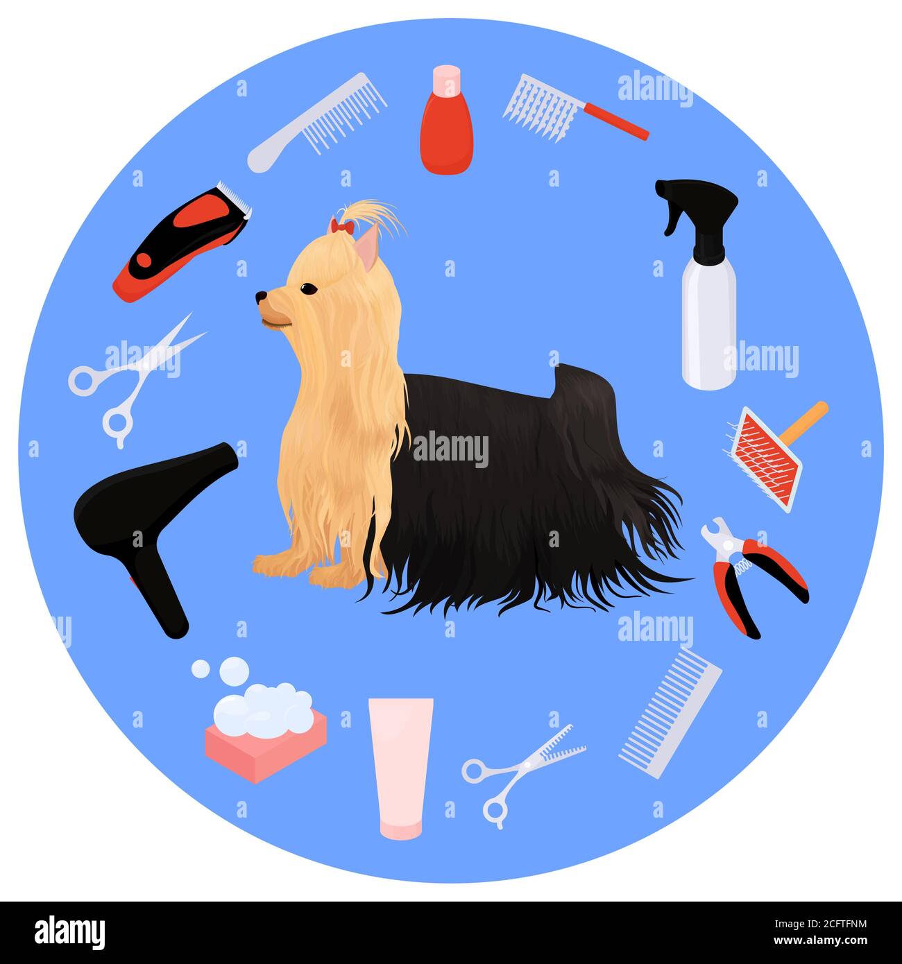 Dog grooming icons vector set and yorkshire terrier. cartoon illustration  for beauty salon logo Stock Vector Image & Art - Alamy