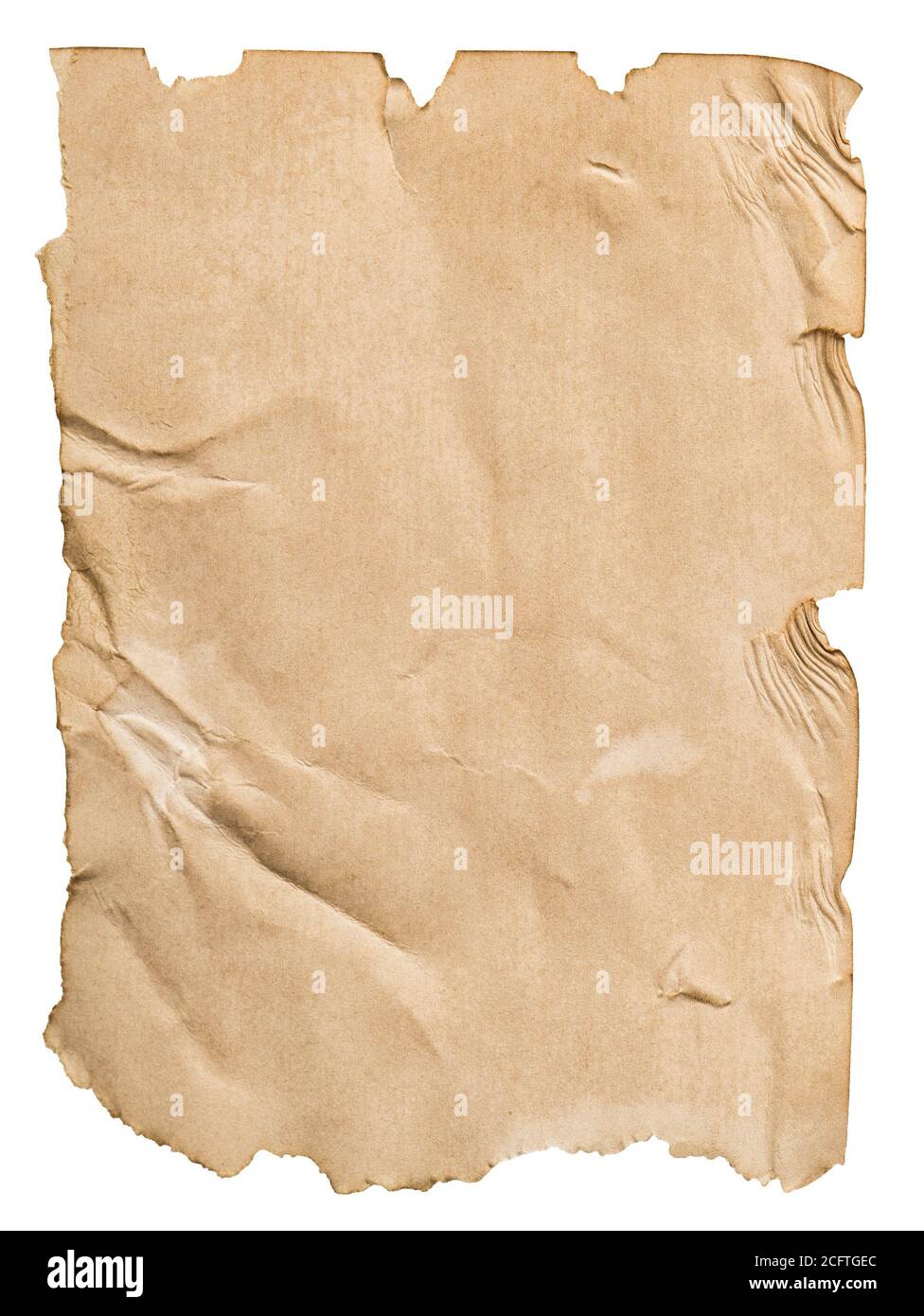 Old paper sheet with torn edges isolated on white background Stock Photo