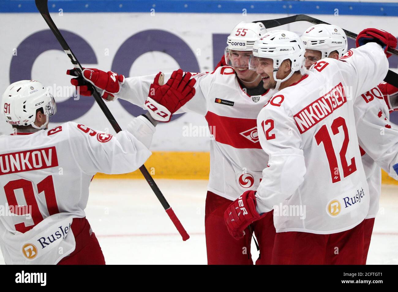 Moscow Russia 7th Sep 2020 Hc Spartak Moscow Players Celebrate A Goal Scored Against Hc Dynamo