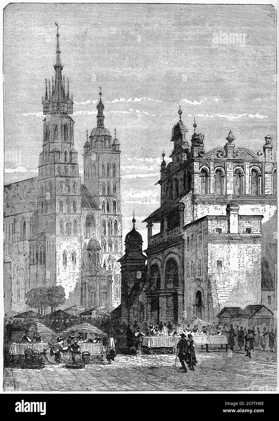 Engraving of the market place in Cracow, Poland, circa 1570. Illustration from 'The history of Protestantism' by James Aitken Wylie (1808-1890), pub. 1878 Stock Photo