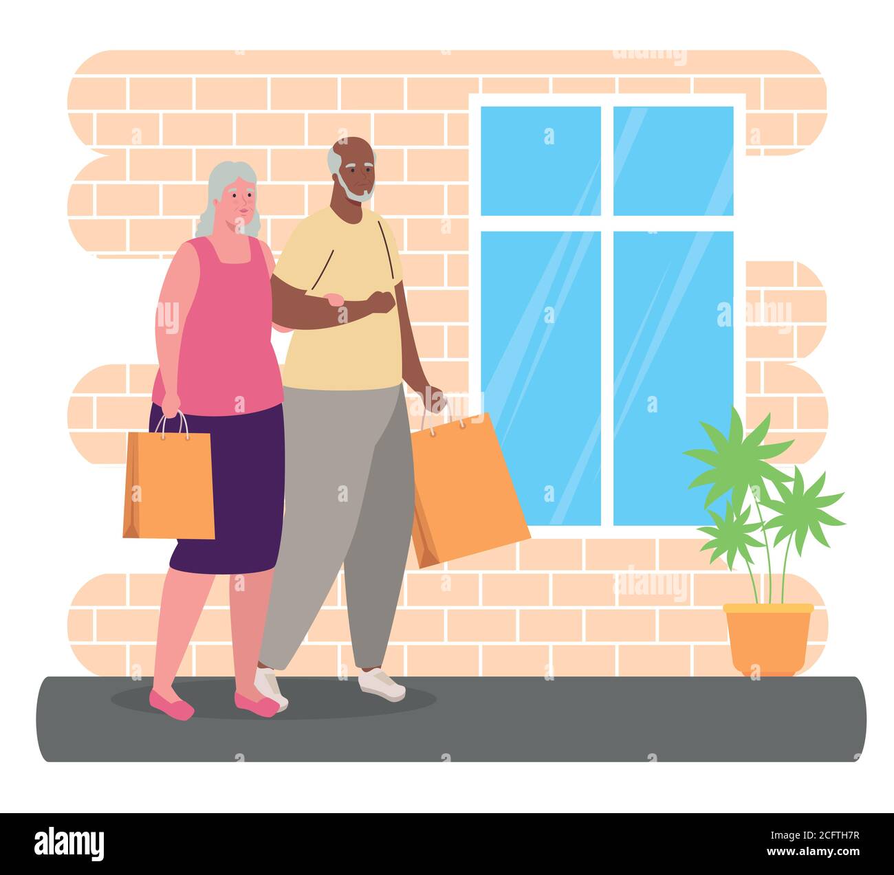 cute old couple with bags shopping Stock Vector Image & Art - Alamy