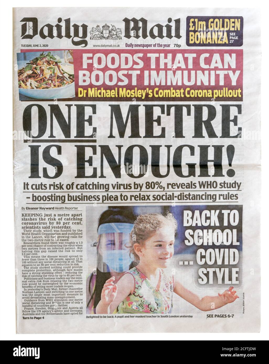 The front page of the Daily Mail from June 2020with the headline One