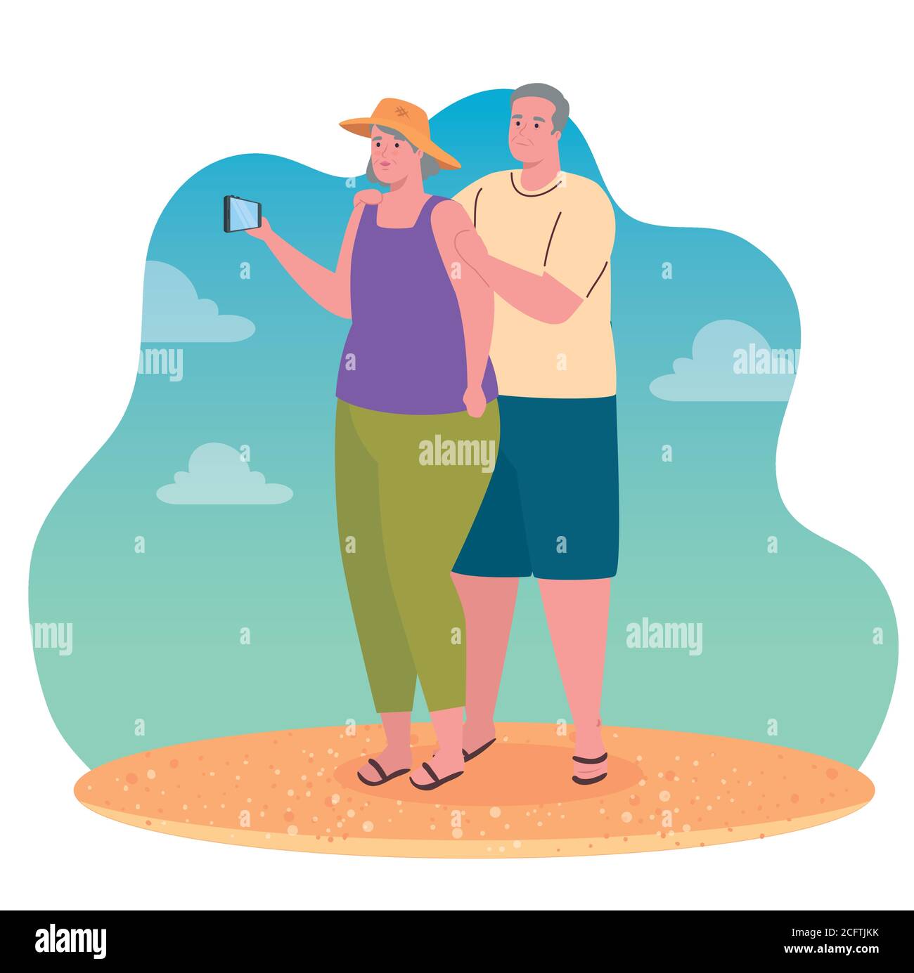 cute old couple taking a selfie with smartphone Stock Vector