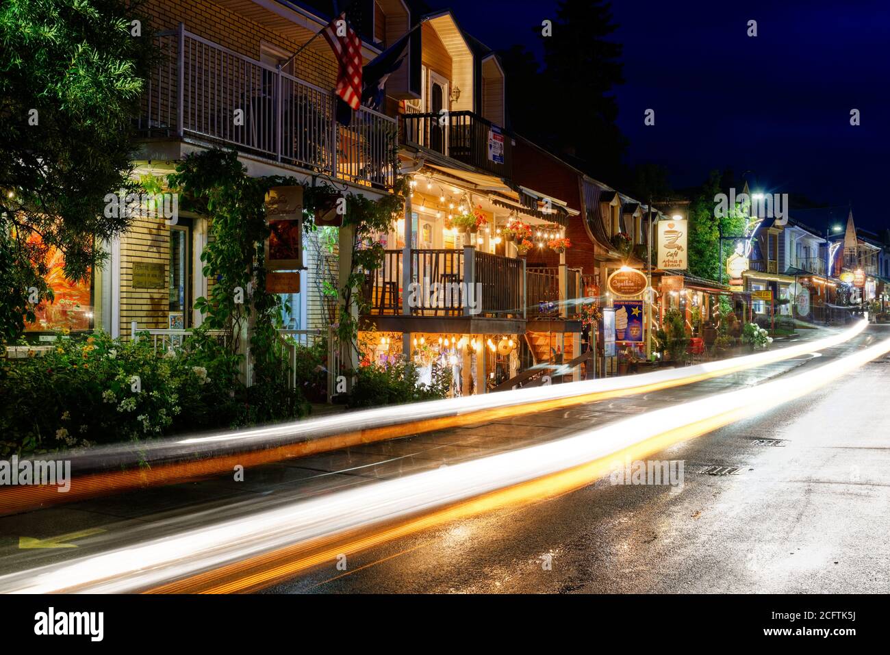Rue ST Jean Baptiste in Baie-St-Paul, Charlevoix, Quebec, Canada at night Stock Photo